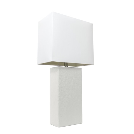 21 Leather Base Modern Table Lamp With White Rectangular Fabric Shade, White